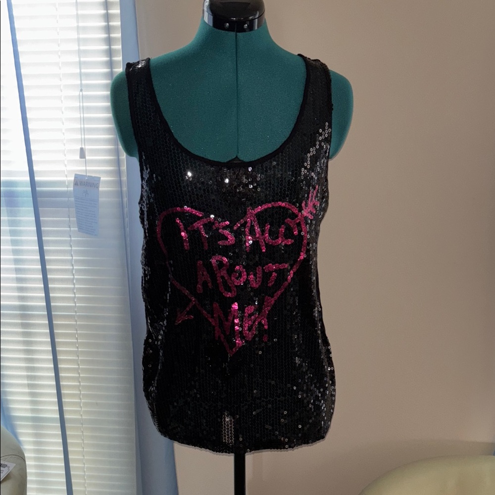 Blush Black and Pink Sequin Tank Top